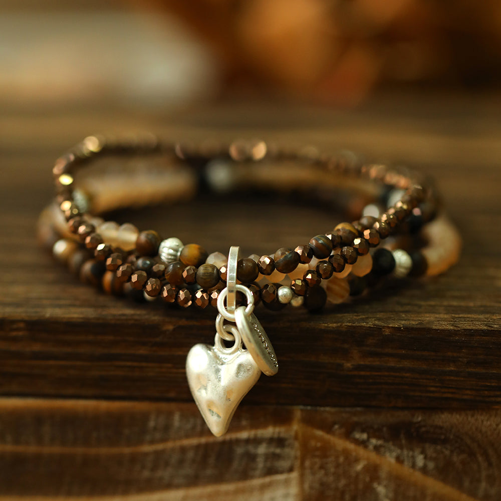 Armband aus echtem Tigerauge mit Herzanhänger