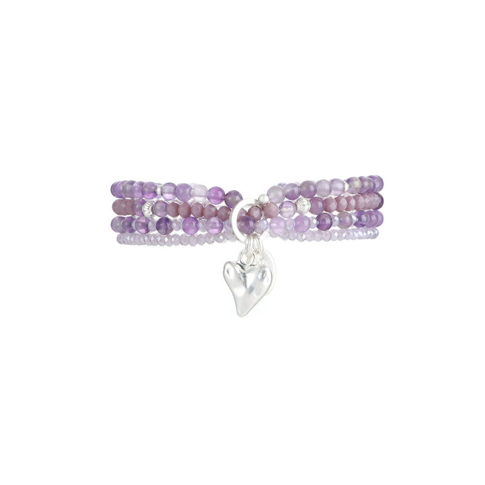 Armband aus echtem Amethyst mit Herzanhänger