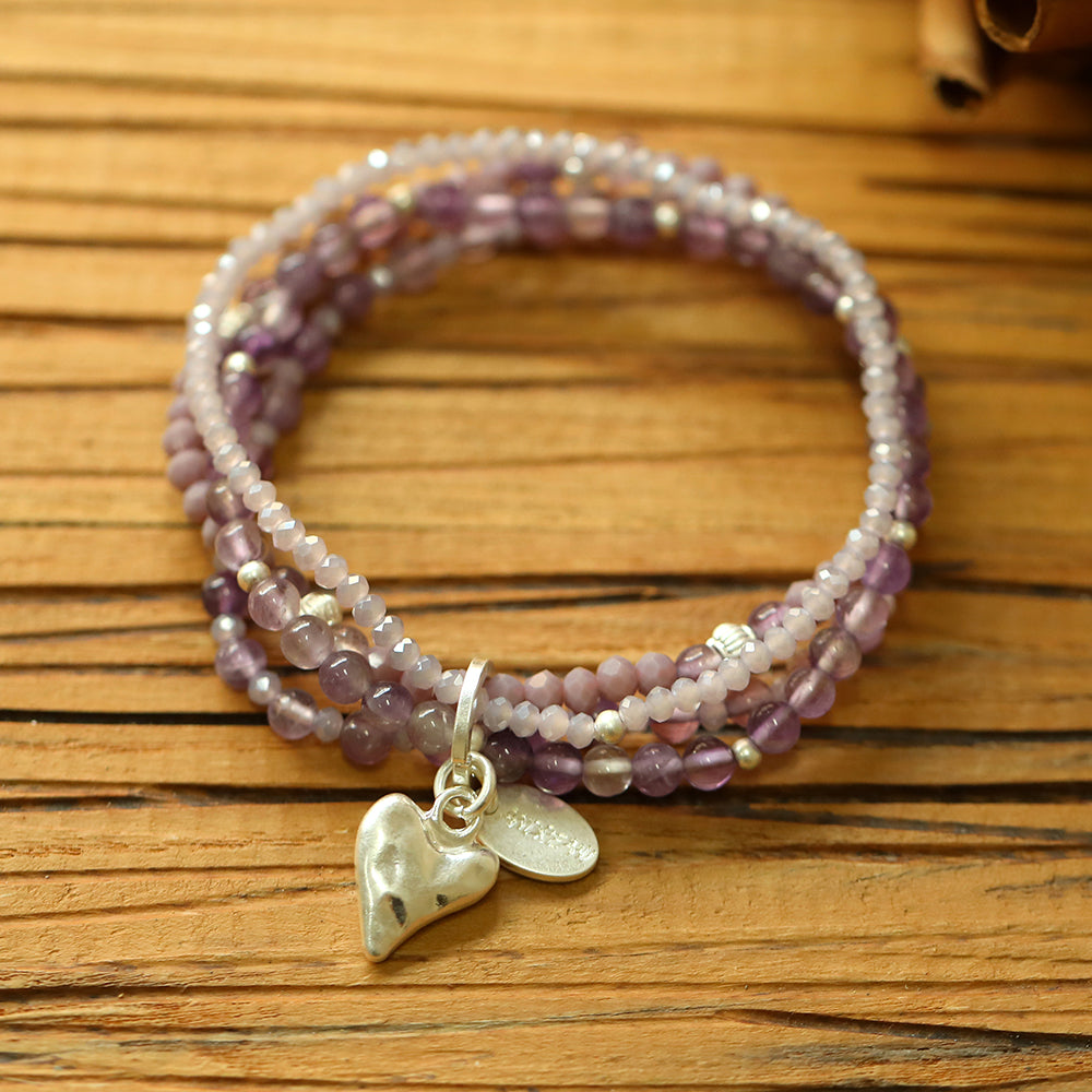 Armband aus echtem Amethyst mit Herzanhänger