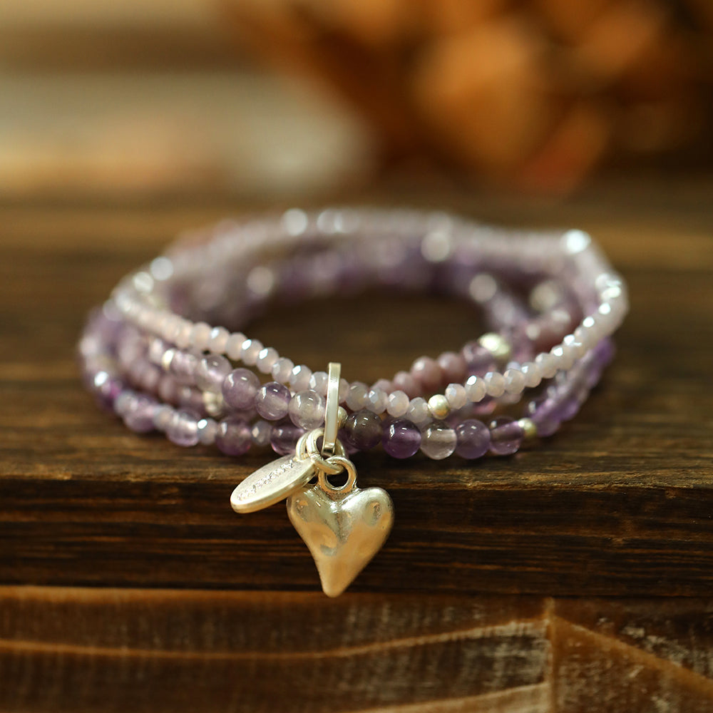 Armband aus echtem Amethyst mit Herzanhänger