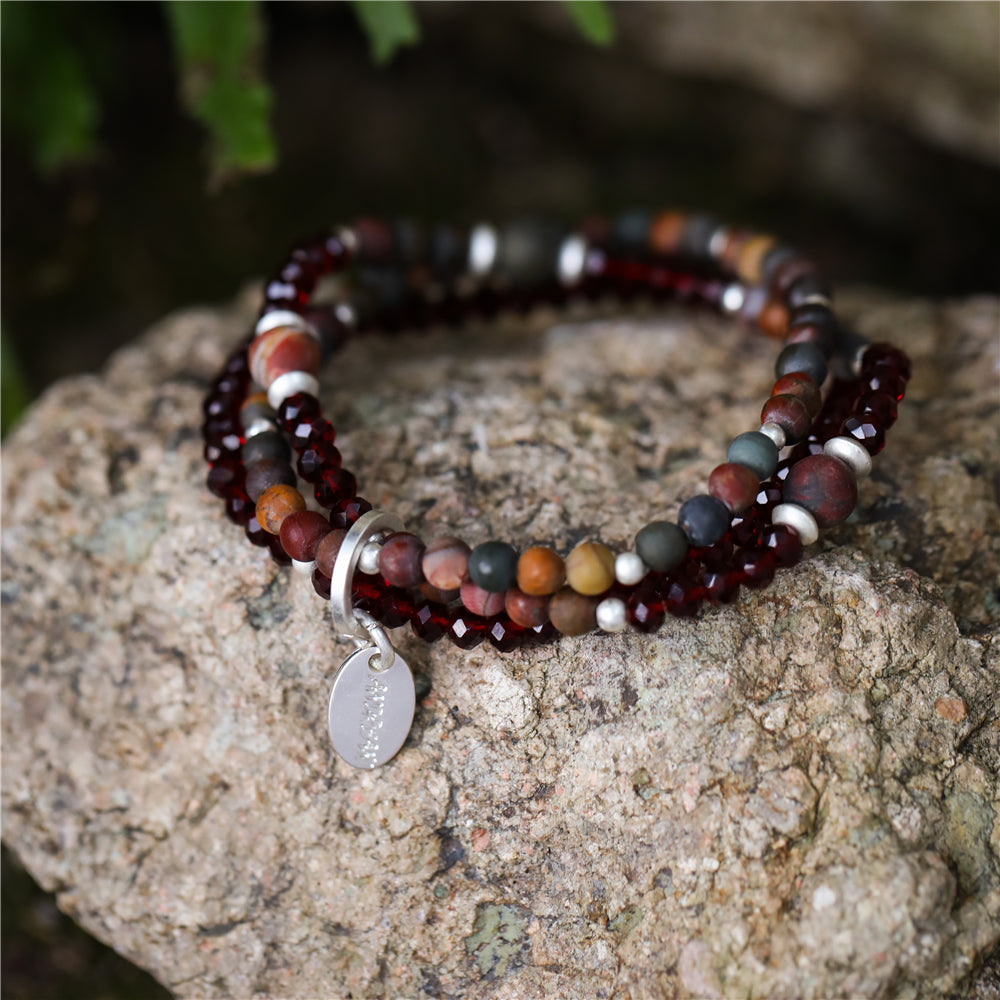 Titel: Armband aus echtem braunem Jaspis im mehrreihigen Design
