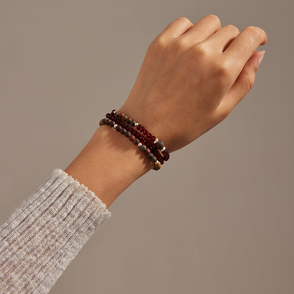 Titel: Armband aus echtem braunem Jaspis im mehrreihigen Design