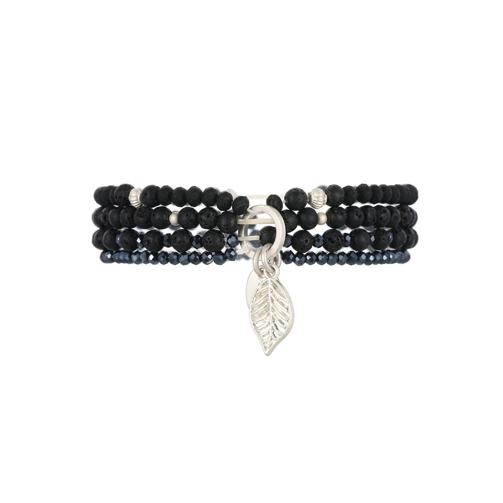 Armband aus echtem Lavastein mit Blattanhänger