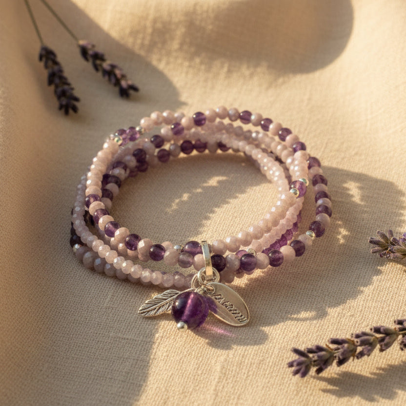 Armband aus Amethyst mit Blattanhänger