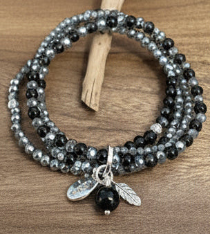 Armband aus Obsidian mit Blattanhänger