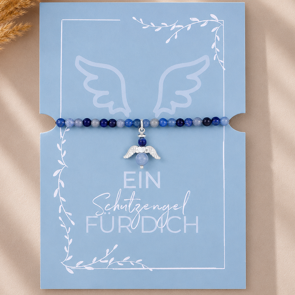 Karte mit Steinarmband und Schutzengelanhänger