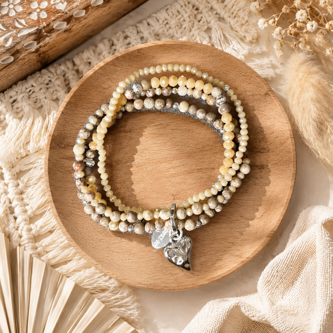 Armband aus echtem Jaspis mit Herzanhänger