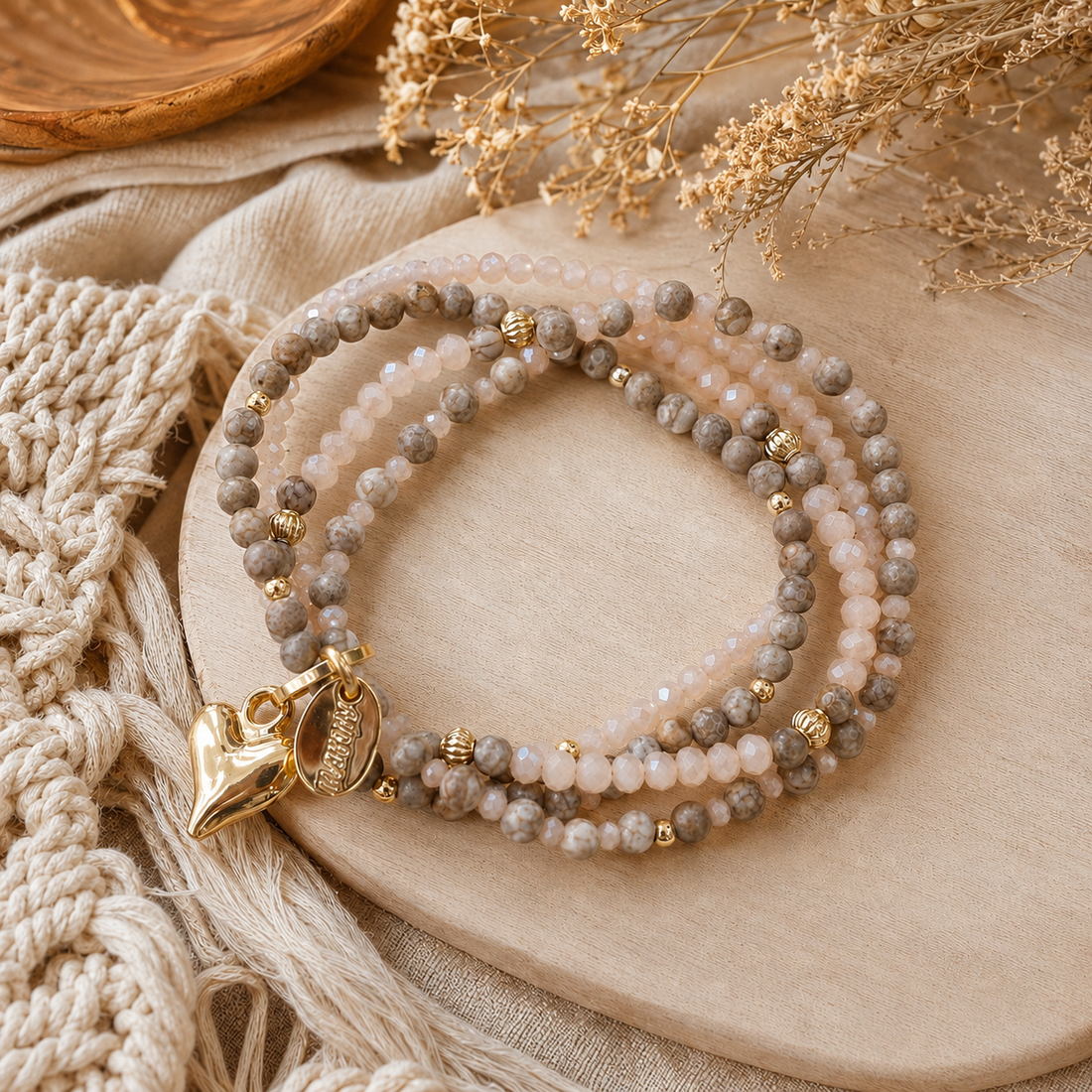 Armband aus echtem Jaspsis mit Herzanhänger