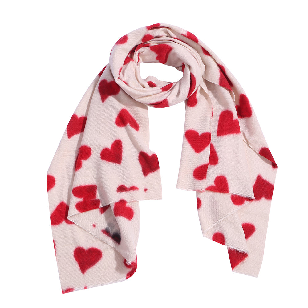 Schal mit Herzmuster in Rot & Creme