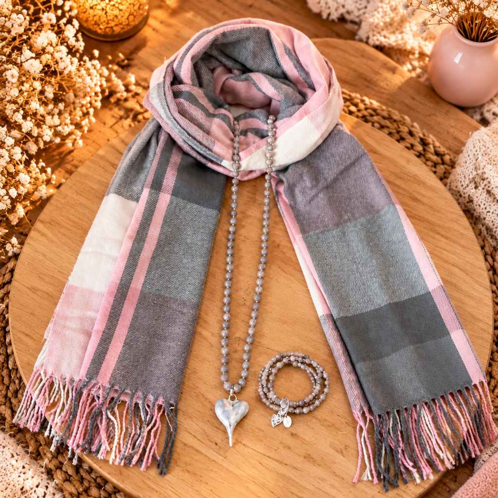 Geschenkset mit echtem Jaspis - Halskette, Armband & Schal