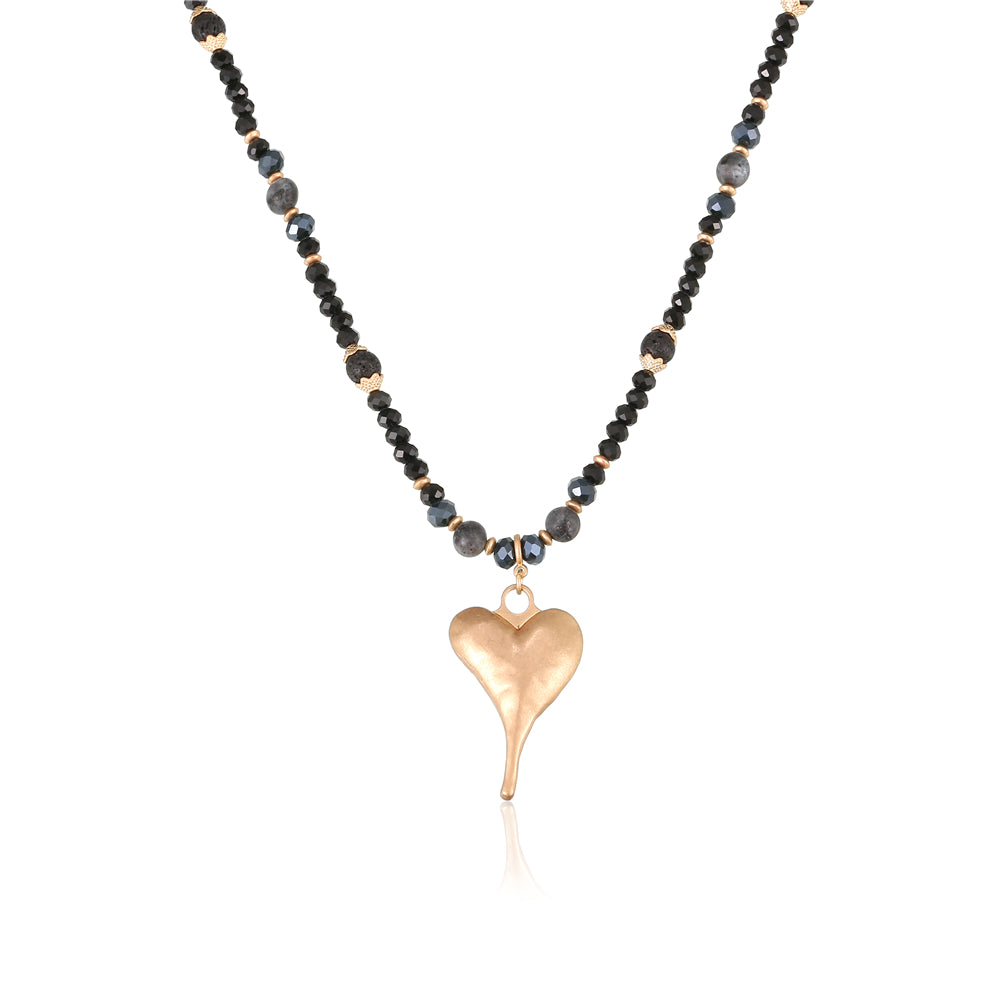 Halskette mit echtem Lavastein und Herzanhänger Andreani – Handgemachter Schmuck