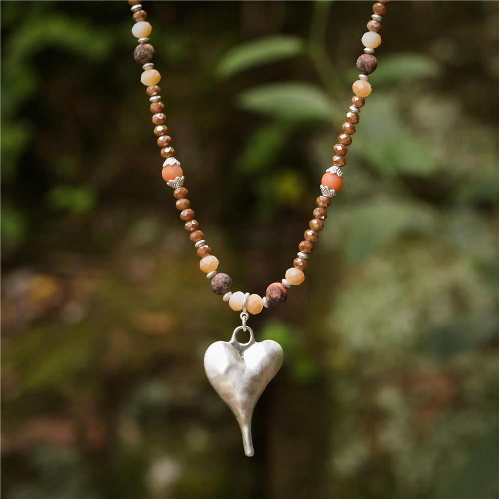 Halskette mit echtem Leopardenjaspis und Herzanhänger Andreani – Handgemachter Schmuck
