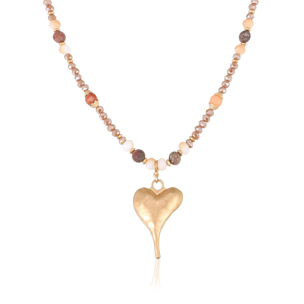 Halskette mit echtem Leopardenjaspis und Herzanhänger Andreani – Handgemachter Schmuck