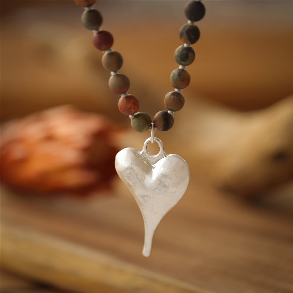 Halskette mit echtem braunem Jaspis und Hezanhänger Andreani – Handgemachter Schmuck