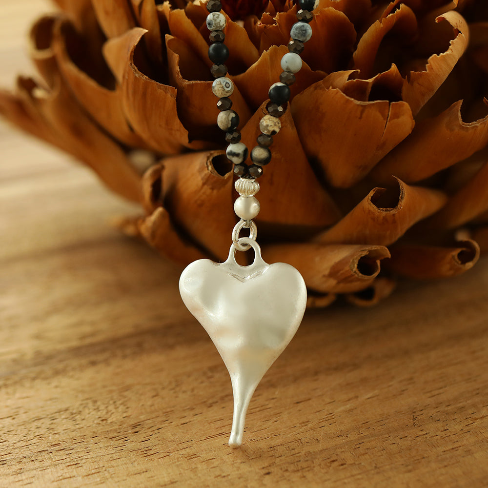 Halskette mit echtem grauem Achat Andreani – Handgemachter Schmuck