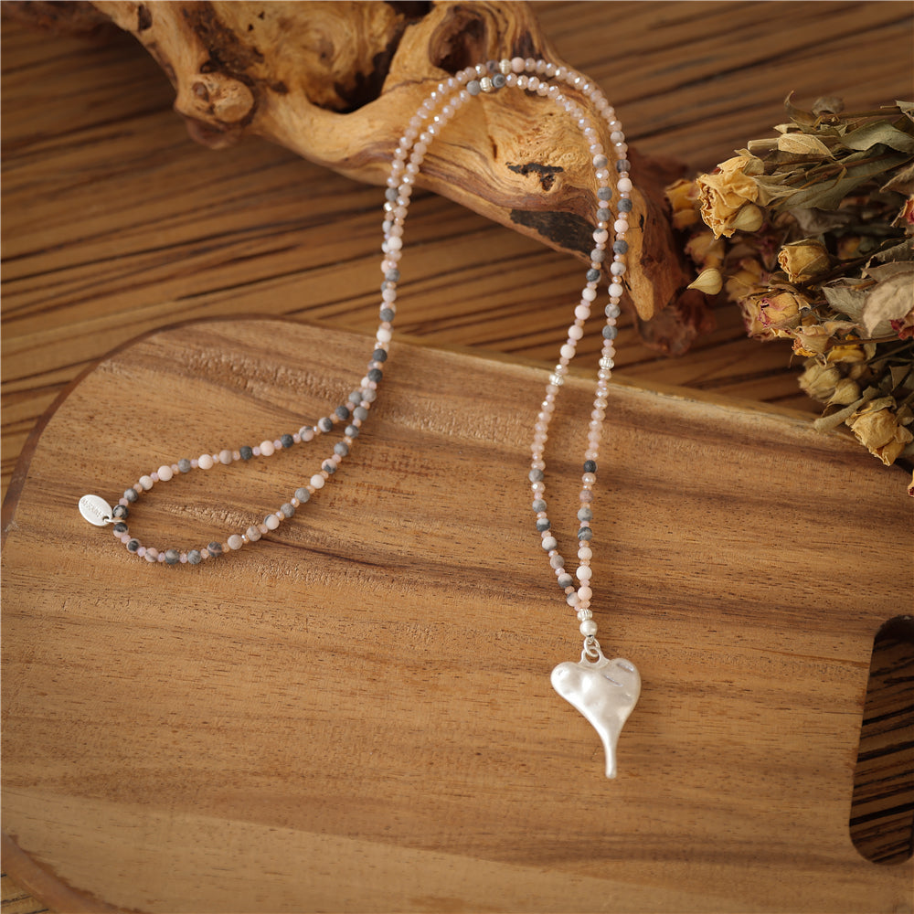 Halskette mit echtem rotem Picasso Jaspis und Herzanhänger Andreani – Handgemachter Schmuck