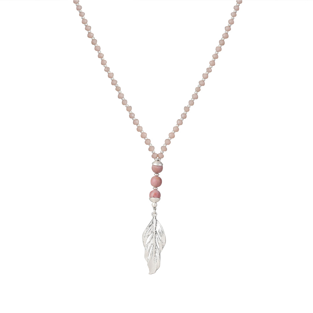 Halskette aus echtem Oliven Achat mit Federanhänger