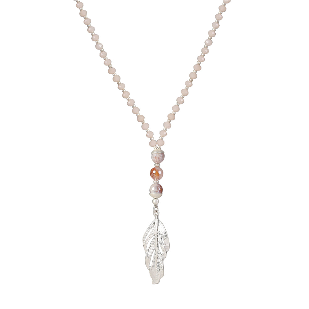 Halskette aus echtem Oliven Achat mit Federanhänger