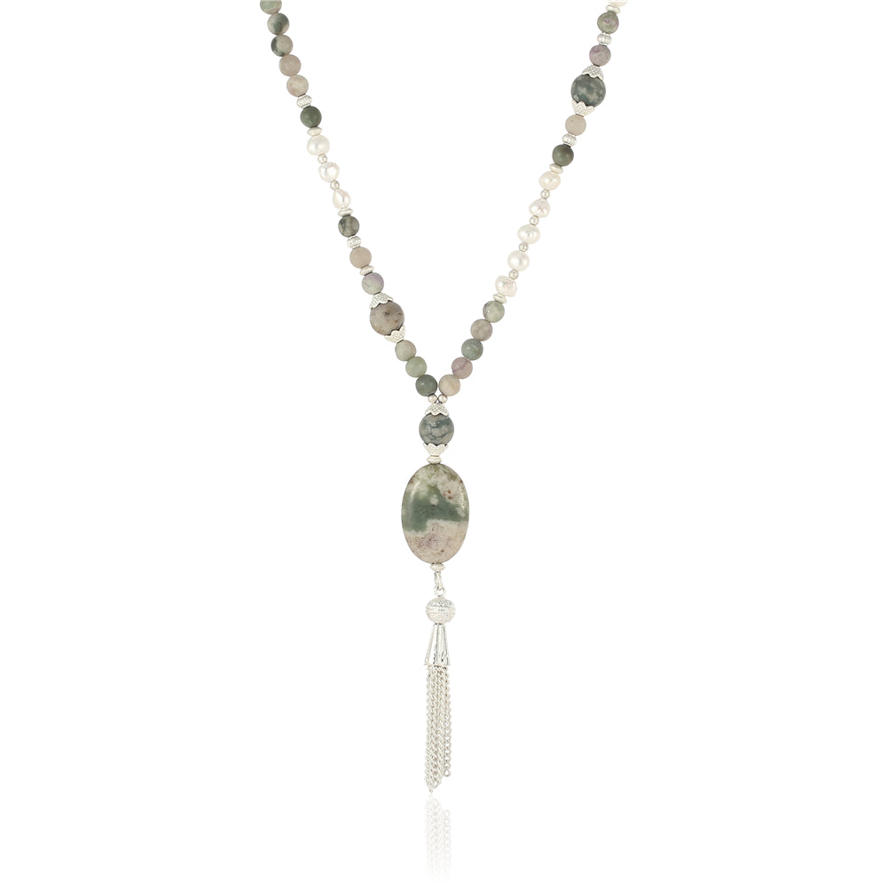 Halskette aus echter Jade mit Süsswasserperlen mit Pendant