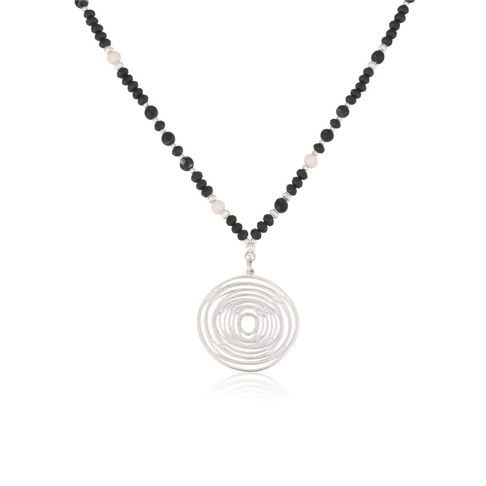 Halskette aus schwarz weissem Jaspis mit Spiralanhänger