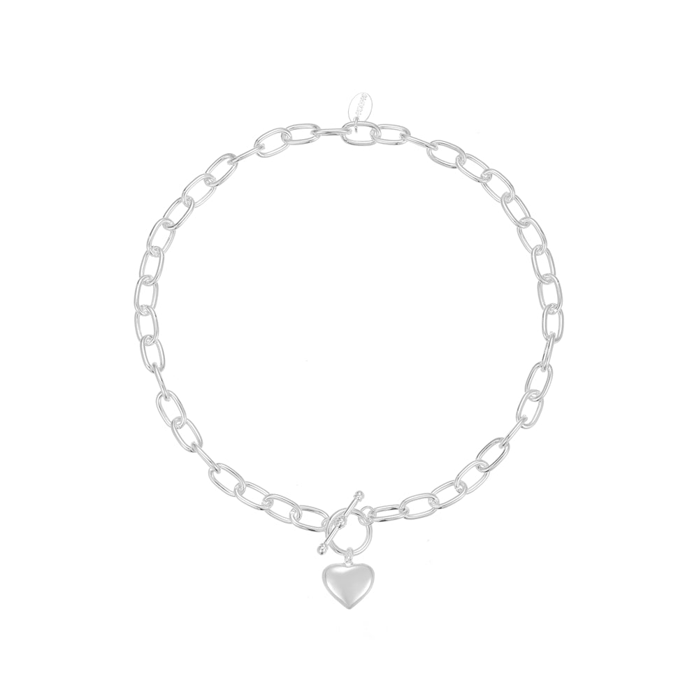 Halskette aus silberfarbig rhodiniertem Metall mit Herzanhänger (Kurz)