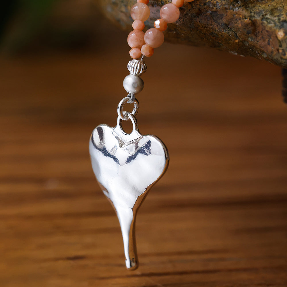 Halskette aus echtem Sonnenstein mit Herzanhänger