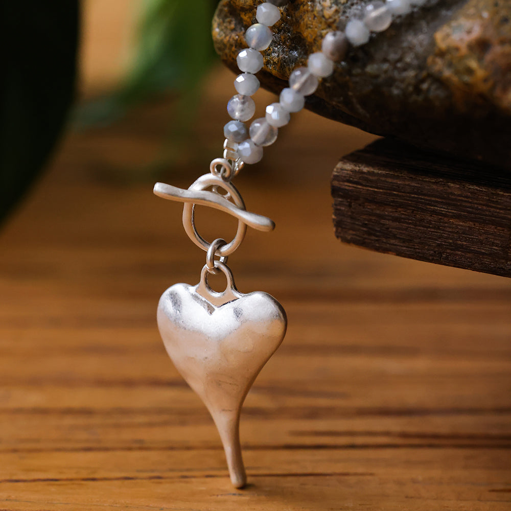 Halskette aus echtem Labradorit mit Herzanhänger