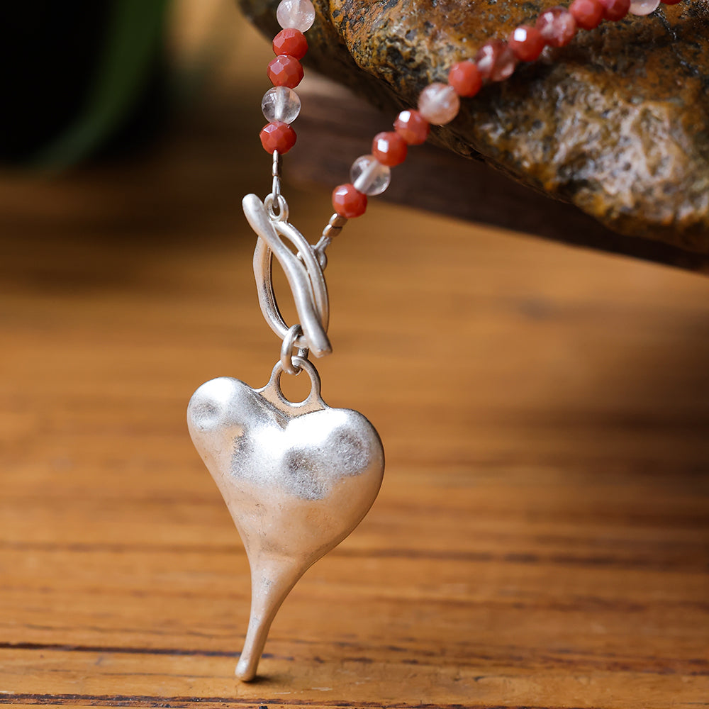 Halskette aus echtem Hämatoid mit Herzanhänger