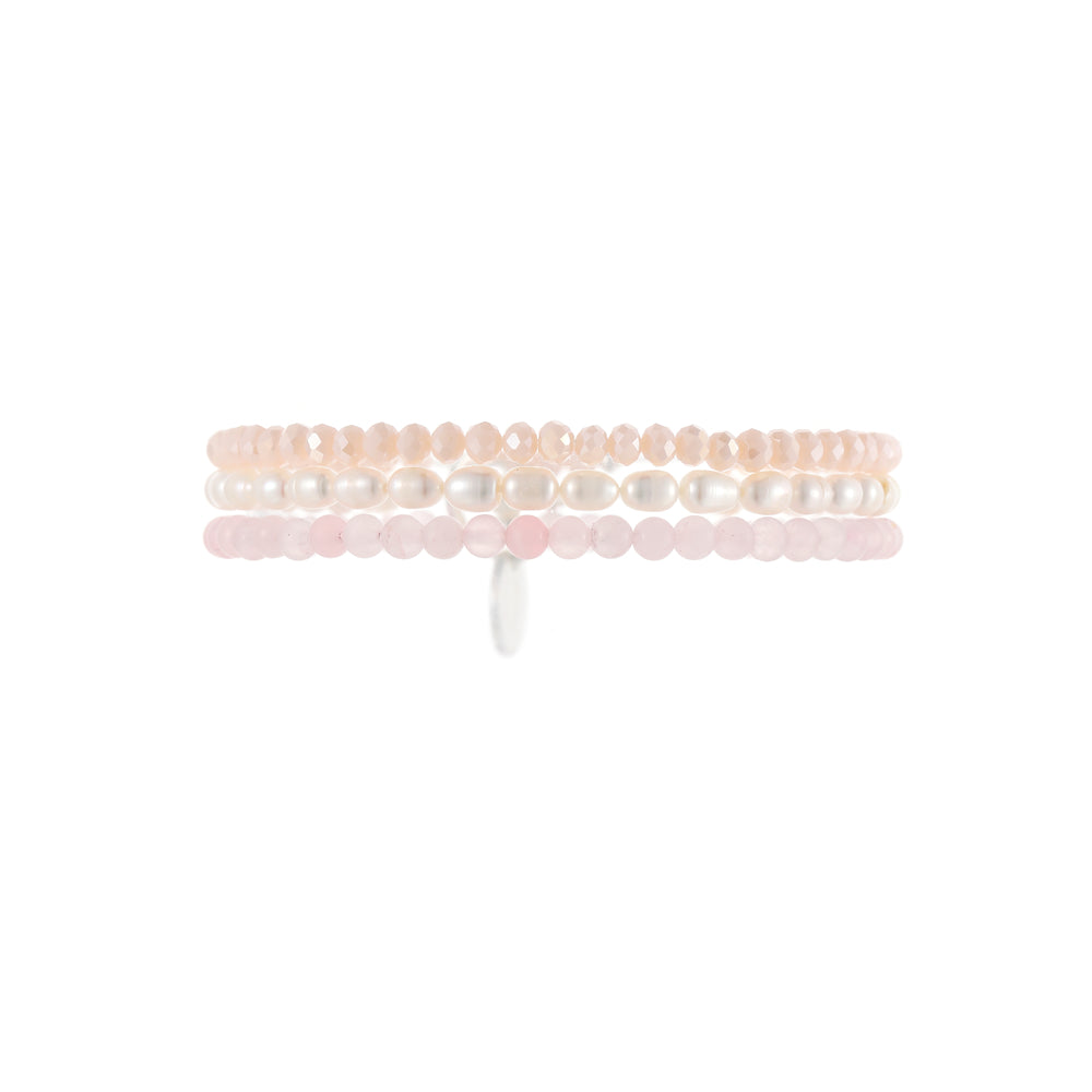 Armband aus echten Süsswasserperlen und Rosenquarz