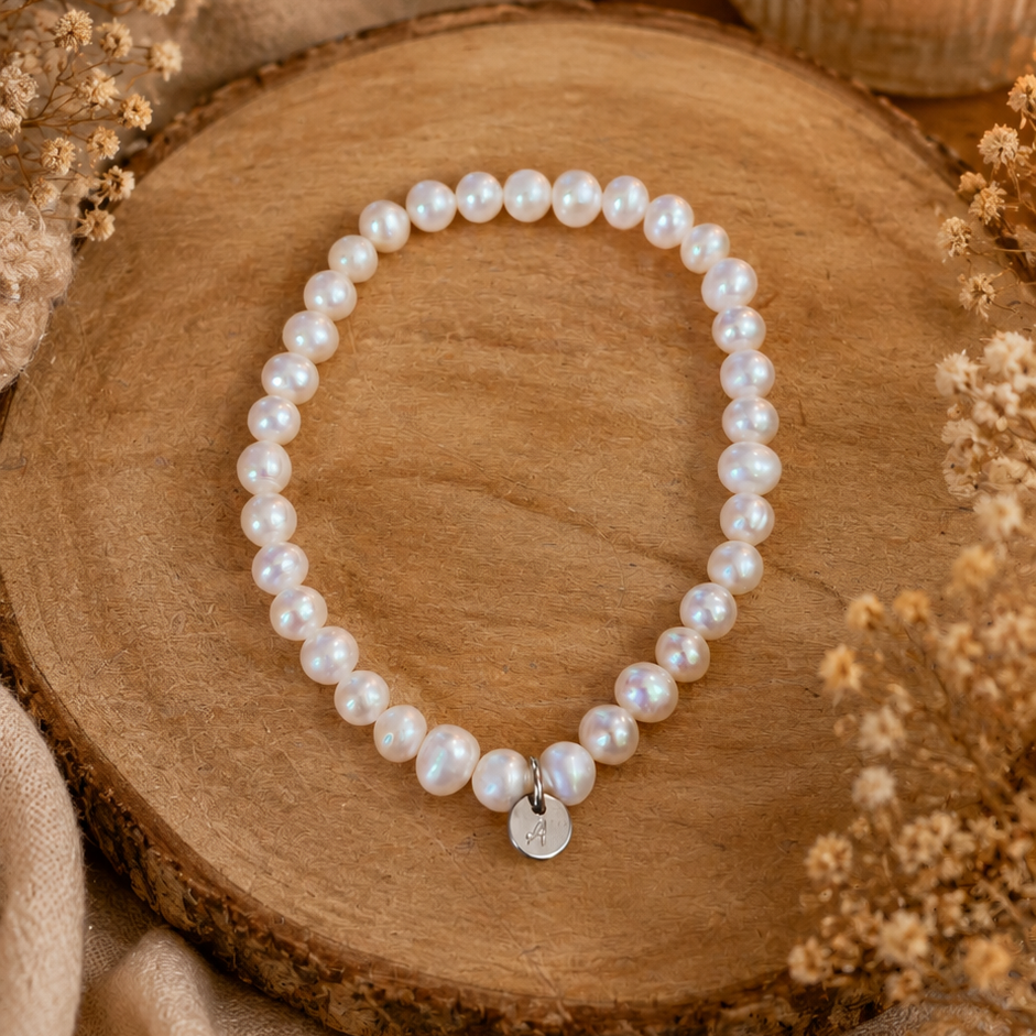 Armband aus echten Süsswasserperlen wasserfest mit Edelstahl silberfarbig