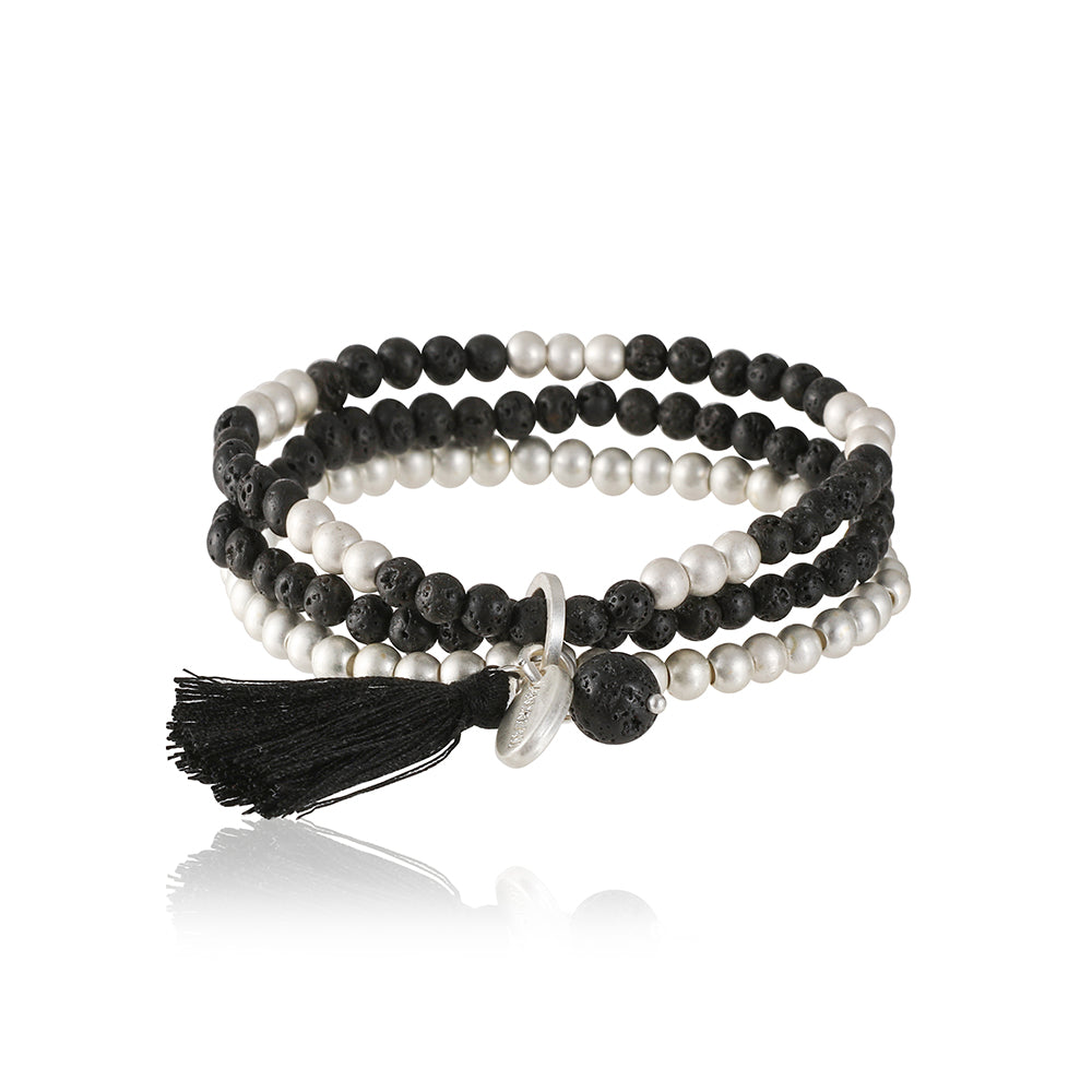 Armband aus echtem Lavastein mit schwarzer Quaste