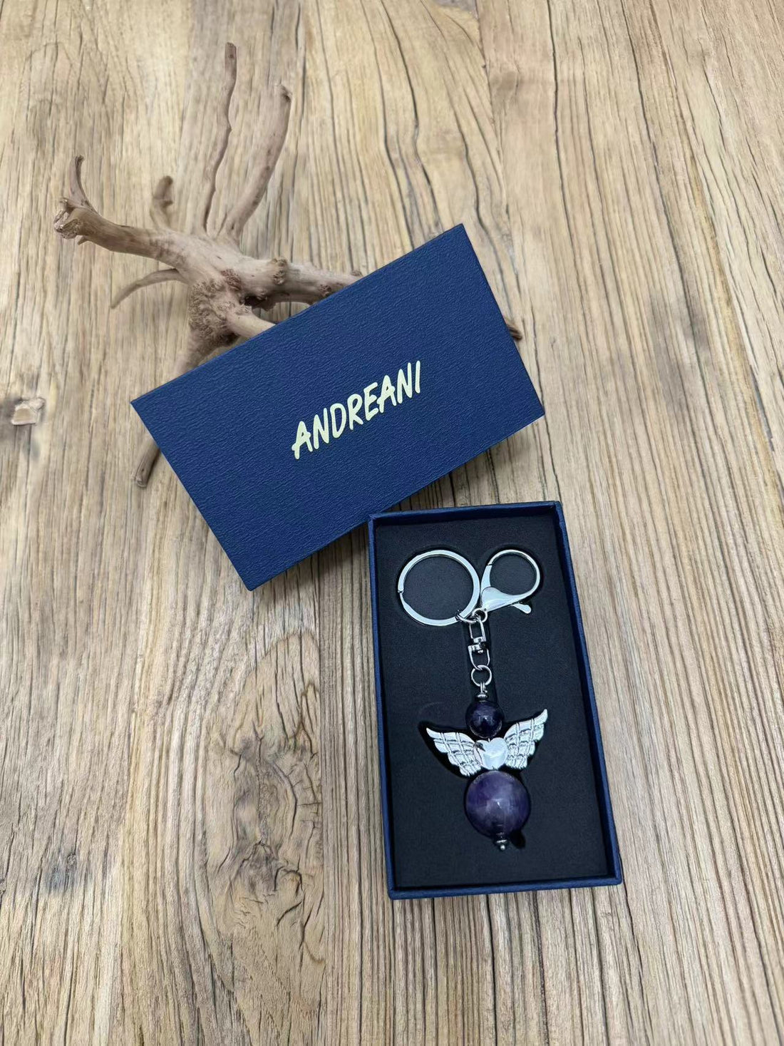 Schlüsselanhänger "Engel" aus echtem Amethyst Andreani – Handgemachter Schmuck