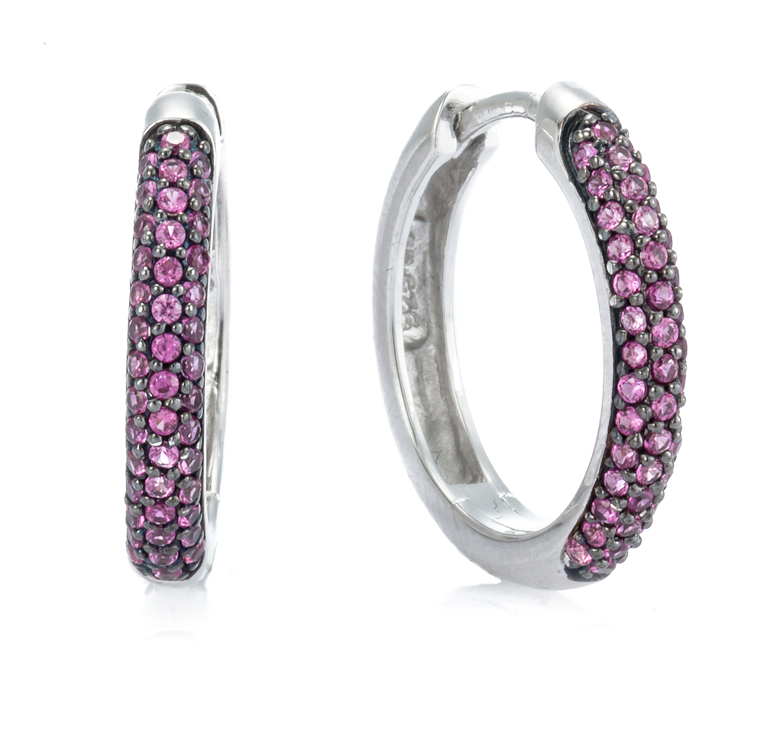 Silber 925 Klappcreolen mit Zirkonia Rubin Andreani – Handgemachter Schmuck