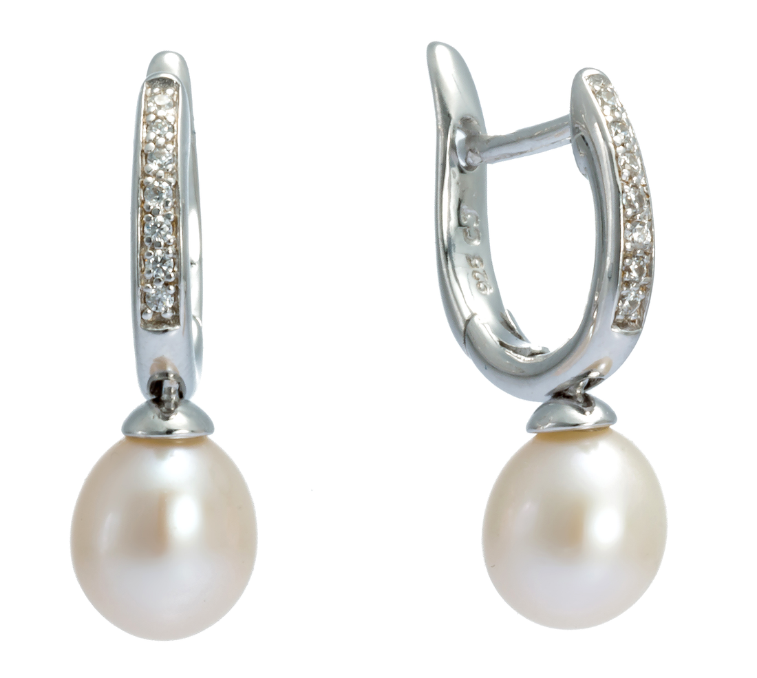 Silber 925 Ohrstecker mit echter Süsswasserperle Andreani – Handgemachter Schmuck