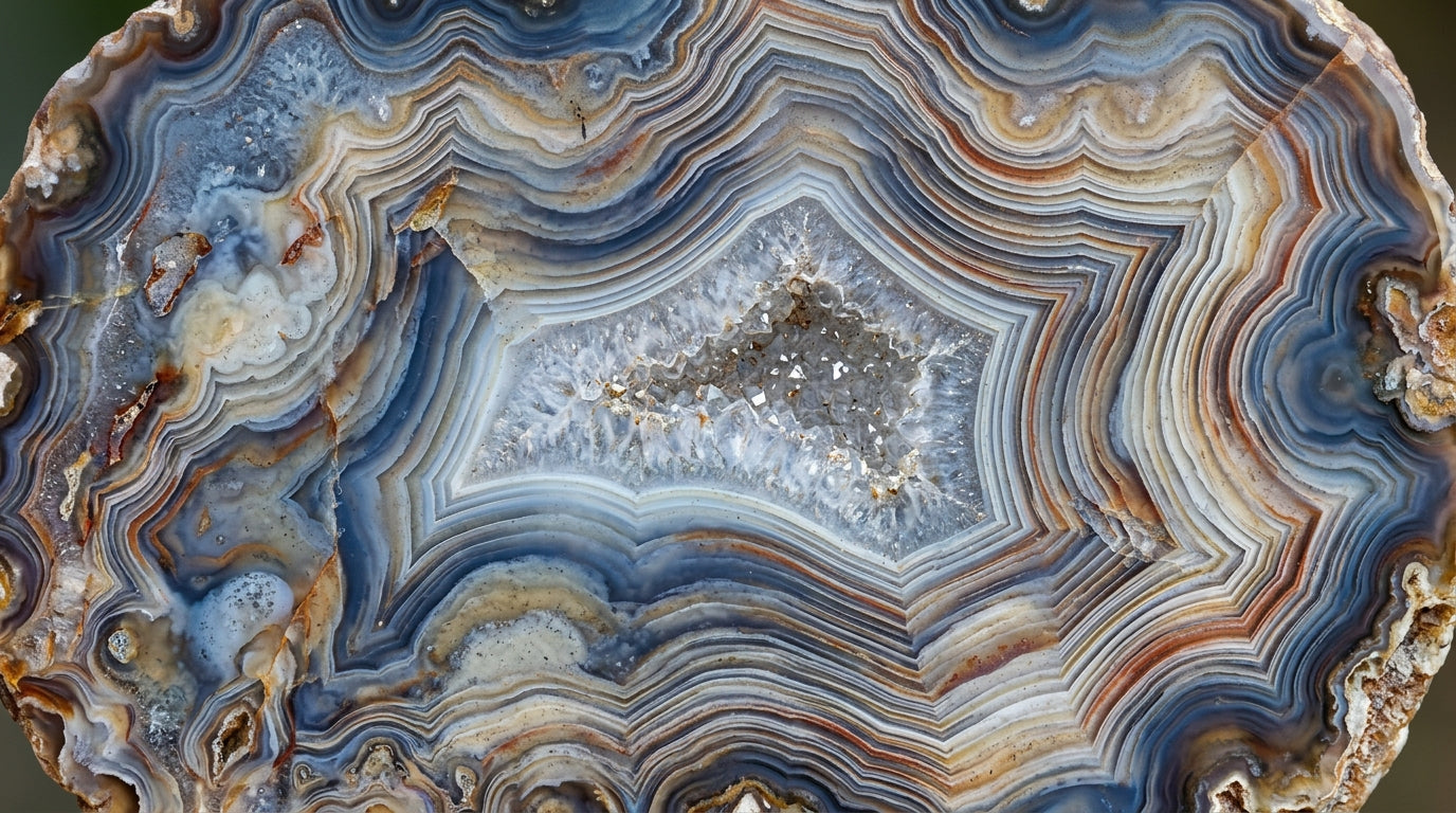 Gestreifter Achat Edelstein in Nahaufnahme – Die schützende Achat Wirkung für Stabilität und Geborgenheit, handgefertigt in der Schweiz von Andreani