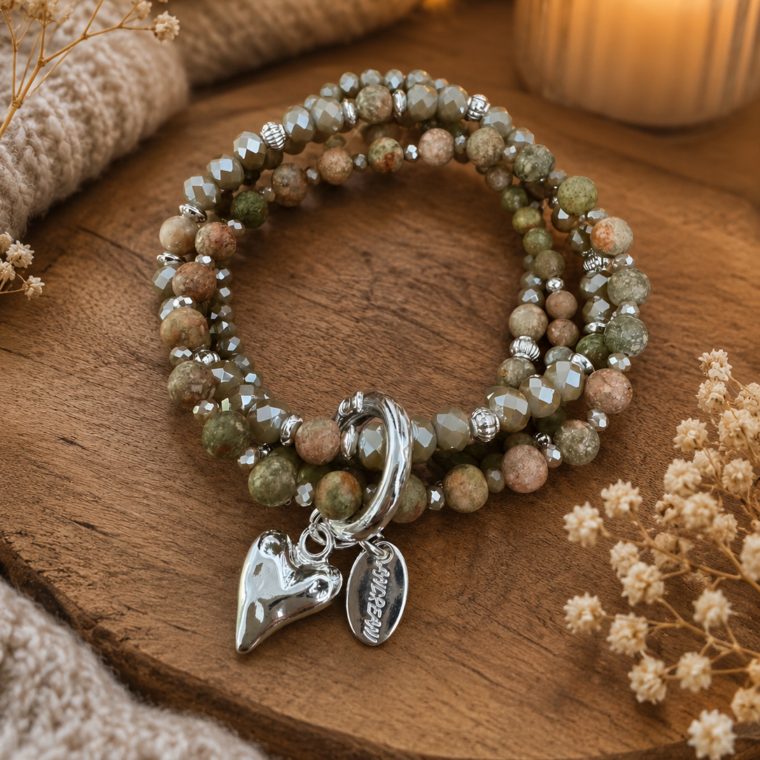 Armband mit Herzanhänger aus Lemon Jaspis