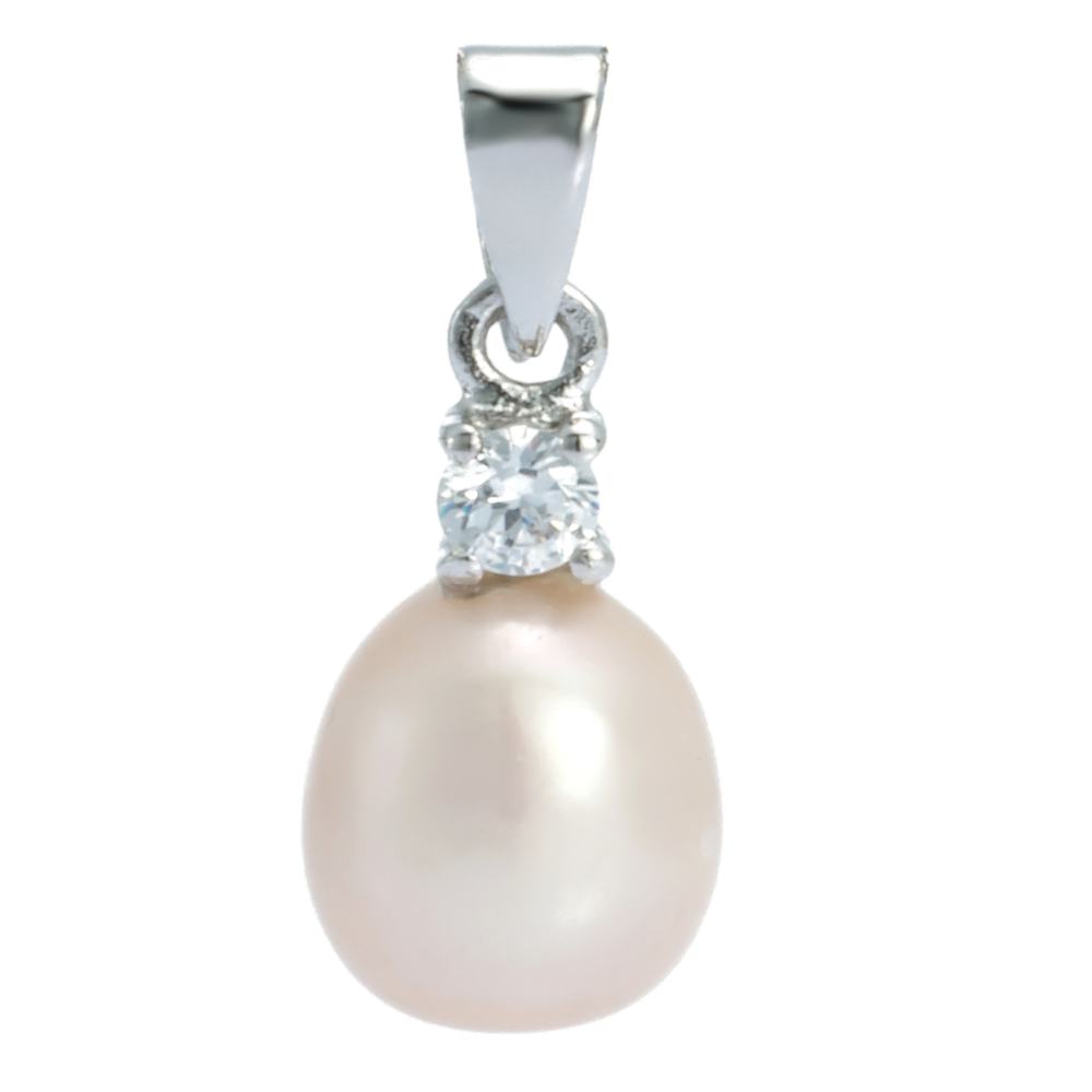 Anhänger Silber 925 mit echter Süsswasserperle rund und 1 Zirkonia weiss Andreani – Handgemachter Schmuck