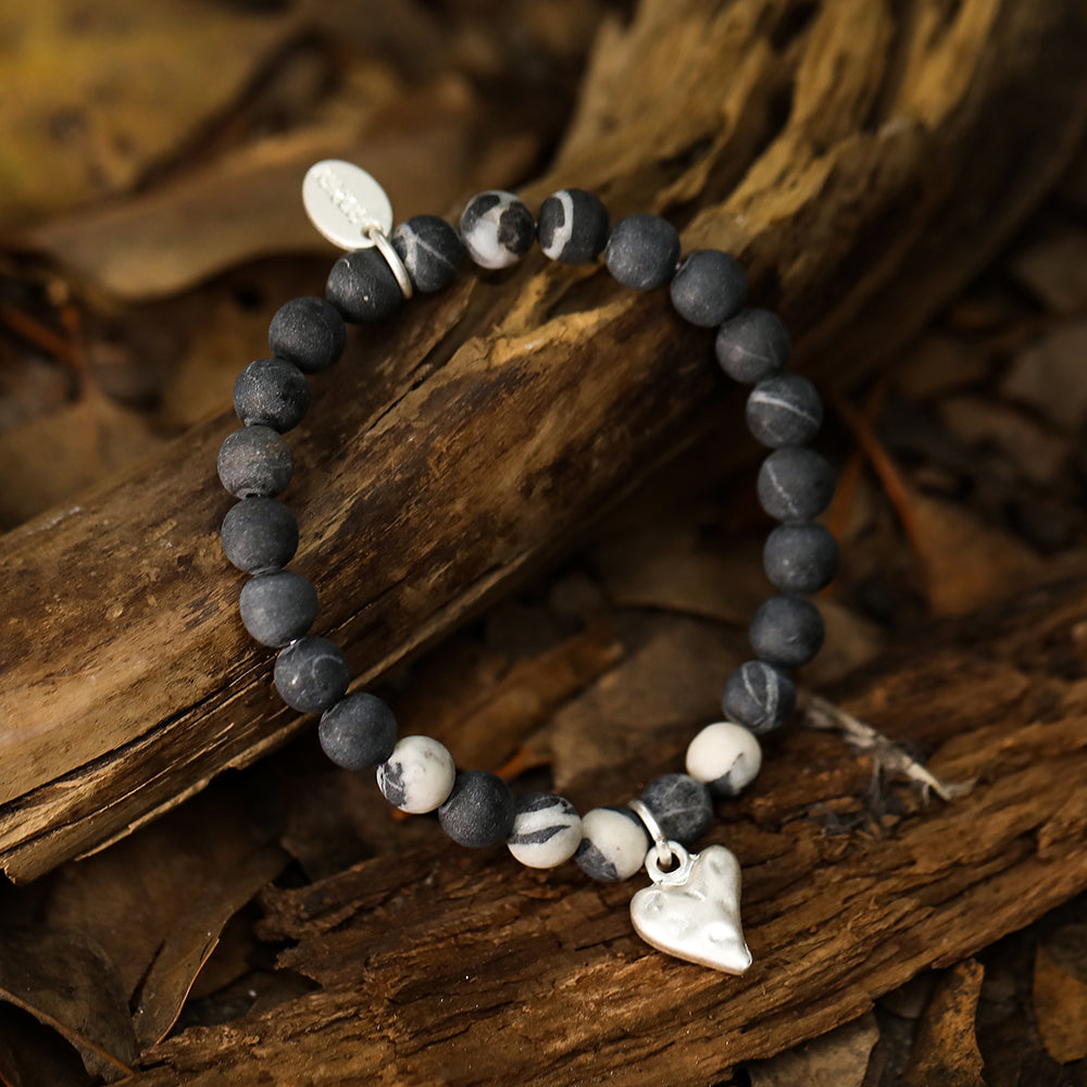 Armband mit echtem schwarz weissem Jaspis Andreani – Handgemachter Schmuck