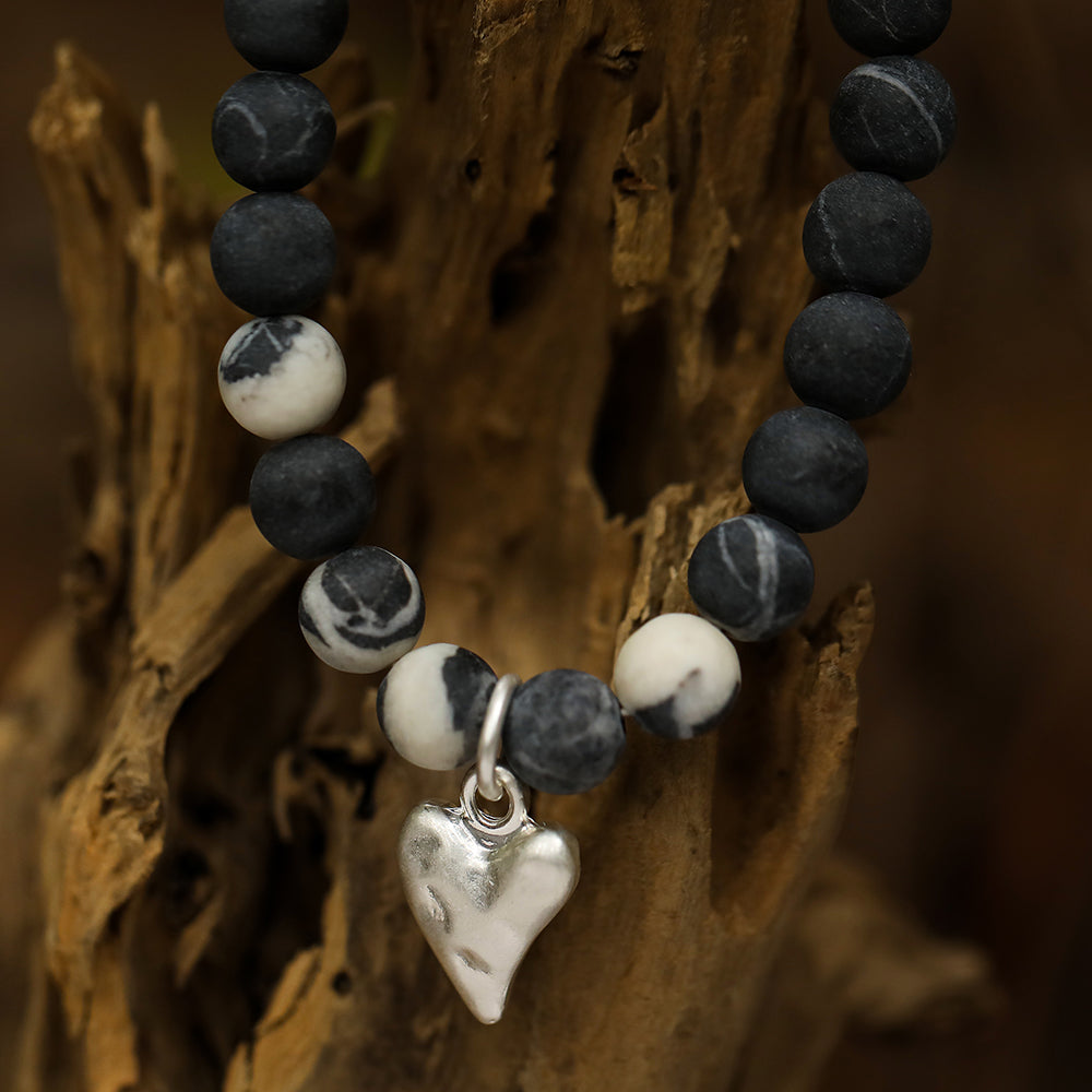 Armband mit echtem schwarz weissem Jaspis Andreani – Handgemachter Schmuck