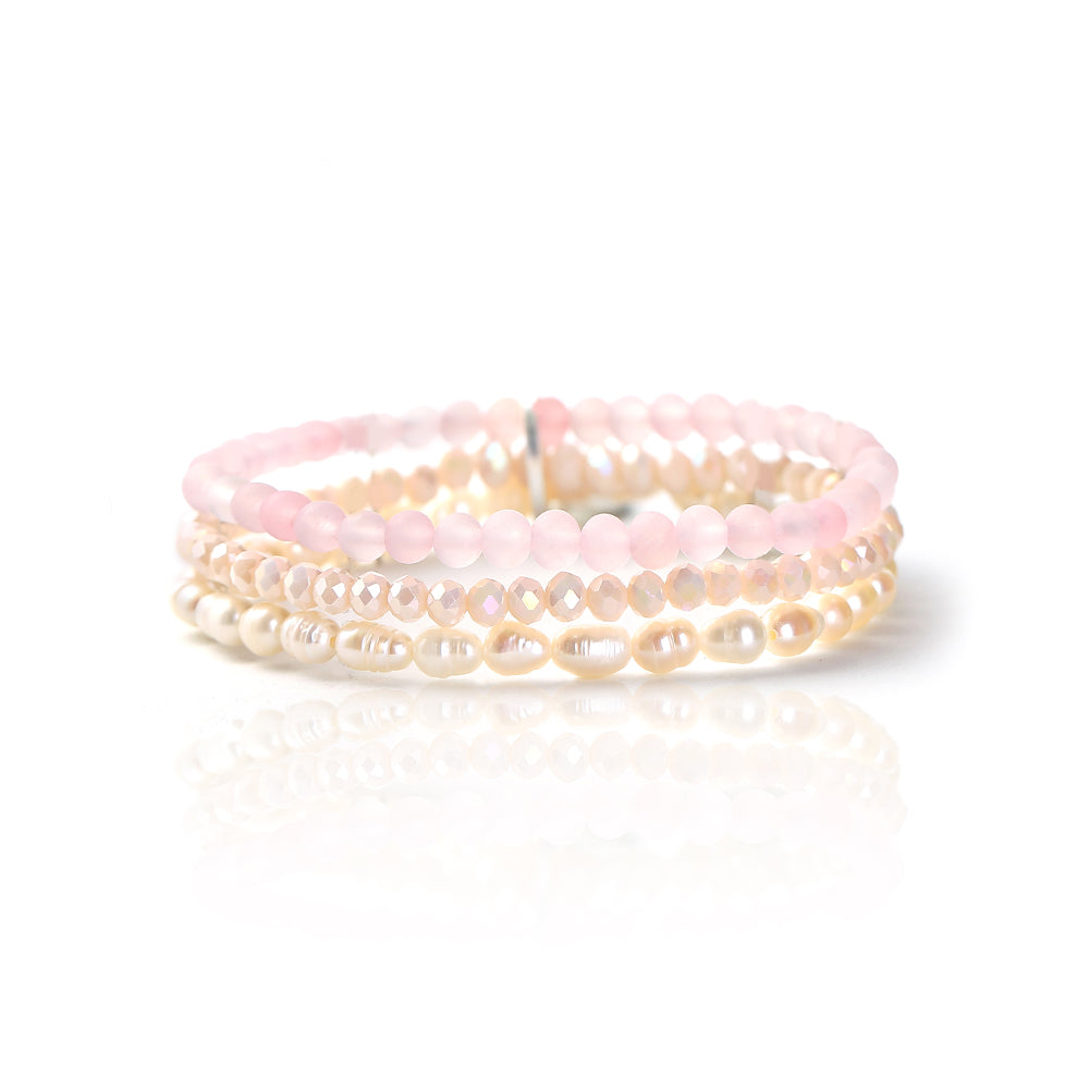 Armband mit echten Süsswasserperlen und Rosenquarz Andreani – Handgemachter Schmuck
