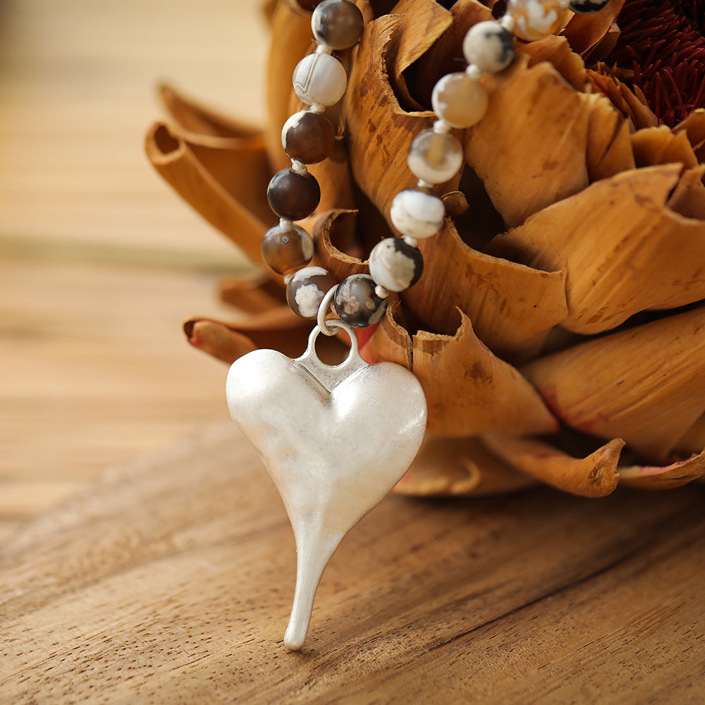 Halskette mit echtem grauem Achat Andreani – Handgemachter Schmuck