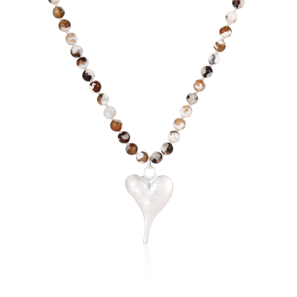 Halskette mit echtem grauem Achat Andreani – Handgemachter Schmuck