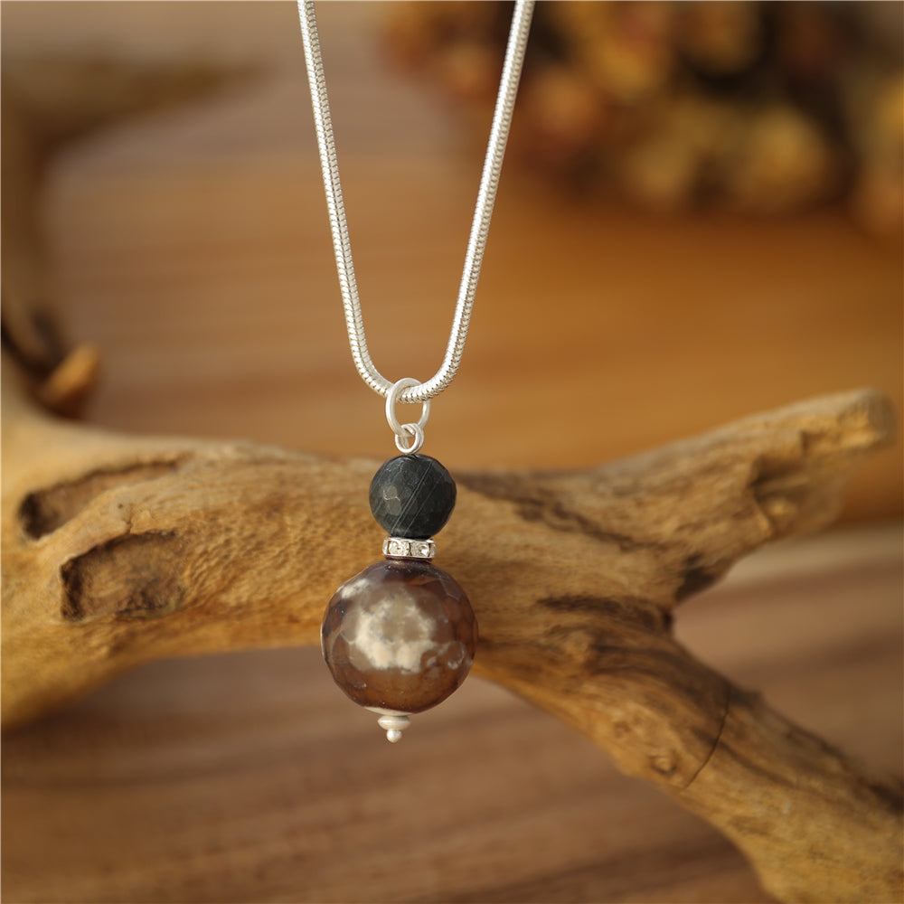 Halskette mit echtem grauem Achat Andreani – Handgemachter Schmuck