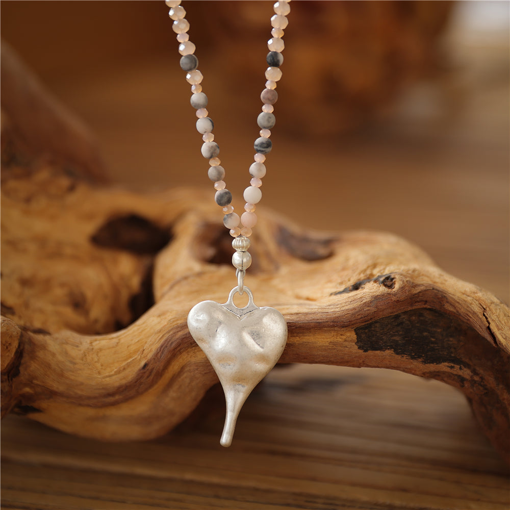 Halskette mit echtem grauem Kiwi Jaspis Andreani – Handgemachter Schmuck