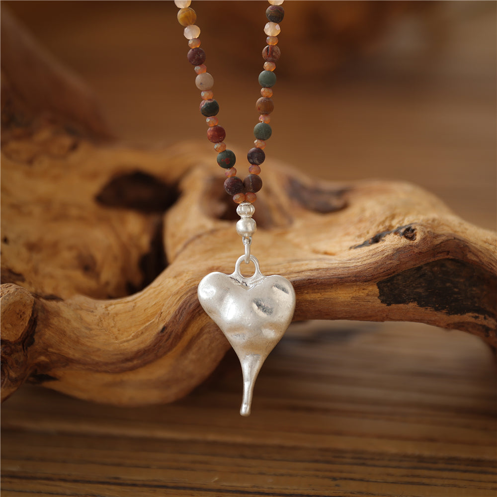 Halskette mit echtem grauem braunem Jaspis Andreani – Handgemachter Schmuck