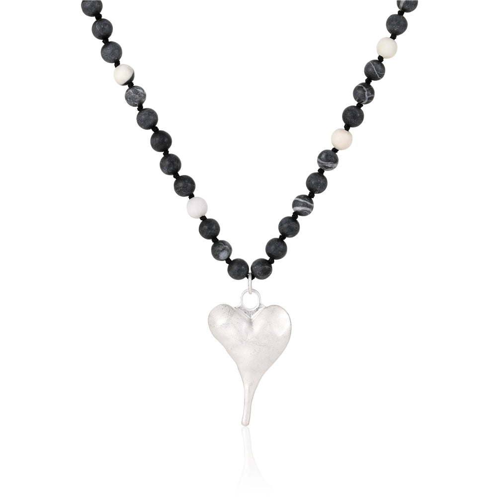 Halskette mit echtem schwarz weissem Jaspis Andreani – Handgemachter Schmuck