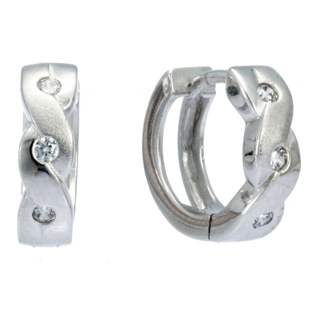 Klappcreolen Zirkonia Zopf weiss Silber 925 Andreani – Handgemachter Schmuck