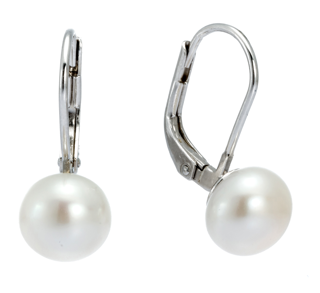 Ohrhänger Silber 925 mit echter Süsswasserperlen 9-9.5 weiss Andreani – Handgemachter Schmuck