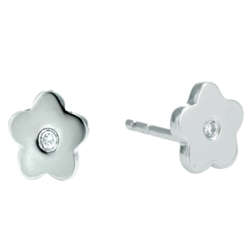 Ohrstecker Silber 925 Blume Zirkonia weiss Andreani – Handgemachter Schmuck