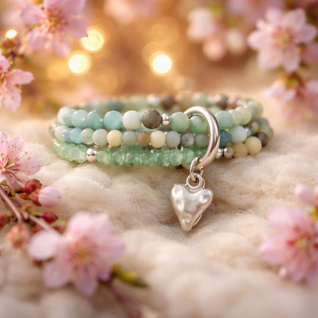 Armband aus echtem Amazonit mit Herzanhänger